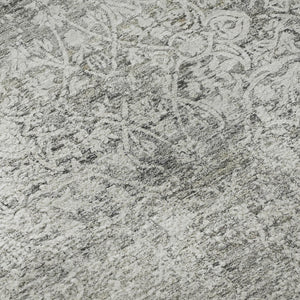 HomeRoots 8' Gray and Ivory Oriental Round Rug - Washable, UV Protected, Stain Resistant for Family Spaces 700598