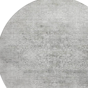 HomeRoots 8' Gray and Ivory Oriental Round Rug - Washable, UV Protected, Stain Resistant for Family Spaces 700598