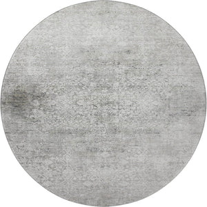 HomeRoots 8' Gray and Ivory Oriental Round Rug - Washable, UV Protected, Stain Resistant for Family Spaces 700598