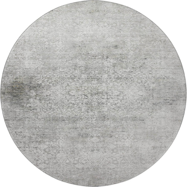 HomeRoots 8' Gray and Ivory Oriental Round Rug - Washable, UV Protected, Stain Resistant for Family Spaces 700598