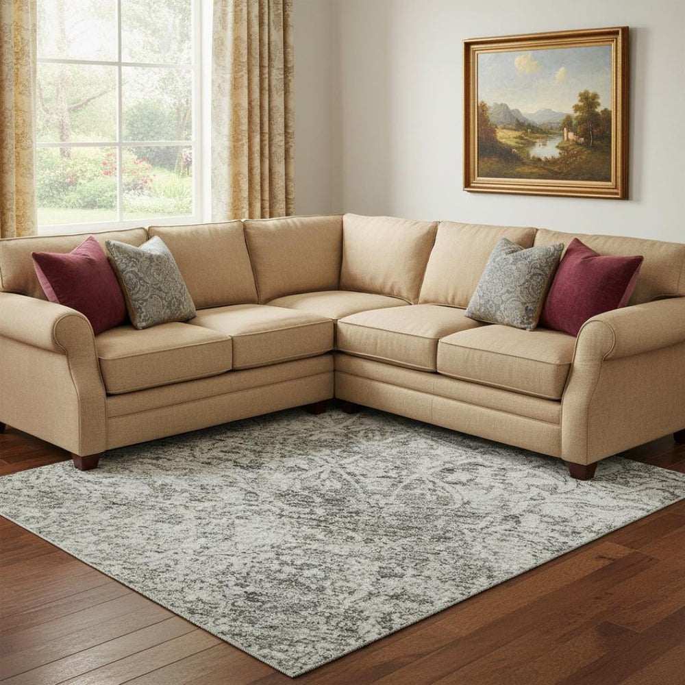 HomeRoots 8' X 10' Gray And Ivory Oriental Washable Area Rug with UV Protection, Stain Resistance & Non-Slip Backing 700599