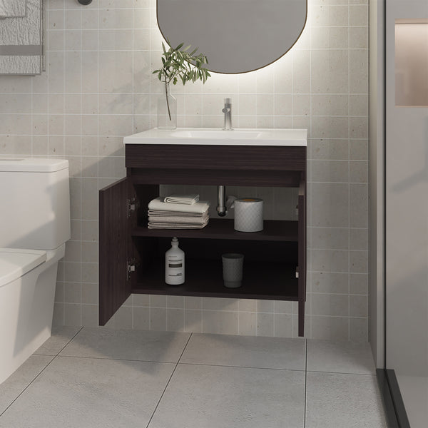 English Elm FM Modern Floating Bathroom Vanity with Integrated Sink and Soft-Close Door for Sleek Storage Wenge 29 L x 23 W x 13 H B128P293884