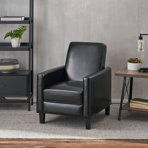 English Elm Christopher Knight Home® - Black Black Fax Leather Push Back Chair — Ergonomic PU Leather Recliner, Plush Padding, Durable Frame 52422.00PUBLK