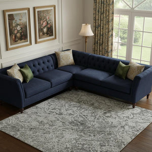 HomeRoots 10' Gray and Ivory Oriental Area Rug - Washable, UV-Protected, Durable for Families & Pets 700601