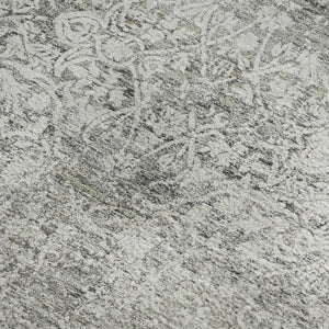 HomeRoots 10' Gray and Ivory Oriental Area Rug - Washable, UV-Protected, Durable for Families & Pets 700601
