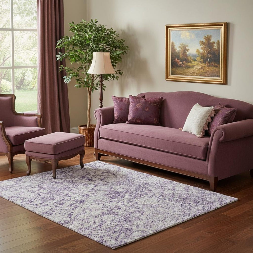 HomeRoots 5' X 8' Lilac & Ivory Oriental Area Rug - Stylish, Washable, UV-Protected, Stain-Resistant Design! 700603