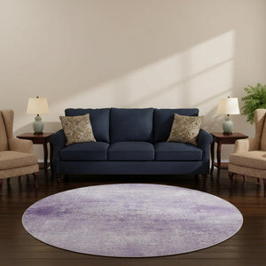 HomeRoots 8' Lilac and Ivory Oriental Round Rug - Washable, UV-Protected, Stain-Resistant for Family Rooms & Nurseries 700604