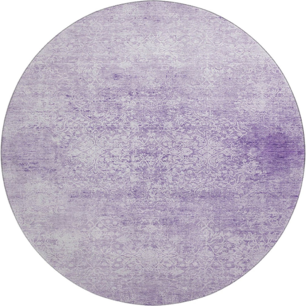 HomeRoots 8' Lilac and Ivory Oriental Round Rug - Washable, UV-Protected, Stain-Resistant for Family Rooms & Nurseries 700604