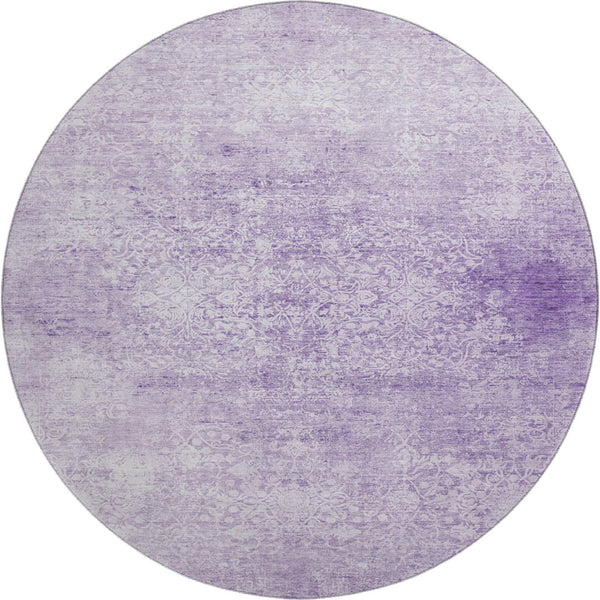 HomeRoots 8' Lilac and Ivory Oriental Round Rug - Washable, UV-Protected, Stain-Resistant for Family Rooms & Nurseries 700604