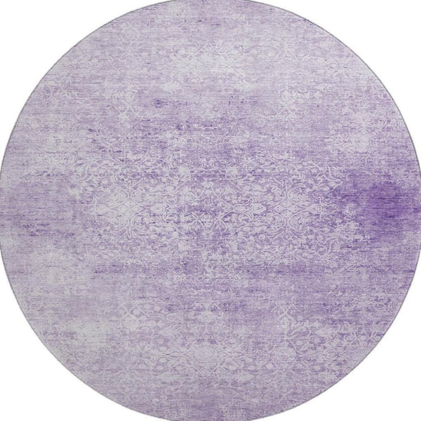 HomeRoots 8' Lilac and Ivory Oriental Round Rug - Washable, UV-Protected, Stain-Resistant for Family Rooms & Nurseries 700604