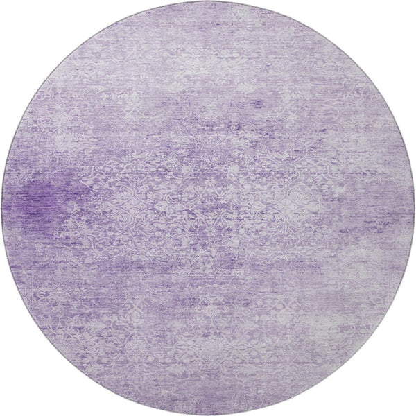 HomeRoots 8' Lilac and Ivory Oriental Round Rug - Washable, UV-Protected, Stain-Resistant for Family Rooms & Nurseries 700604