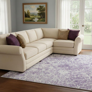 HomeRoots 8' X 10' Lilac & Ivory Oriental Washable Area Rug with UV Protection - Durable, Stylish, Easy-Care Elegance 700605