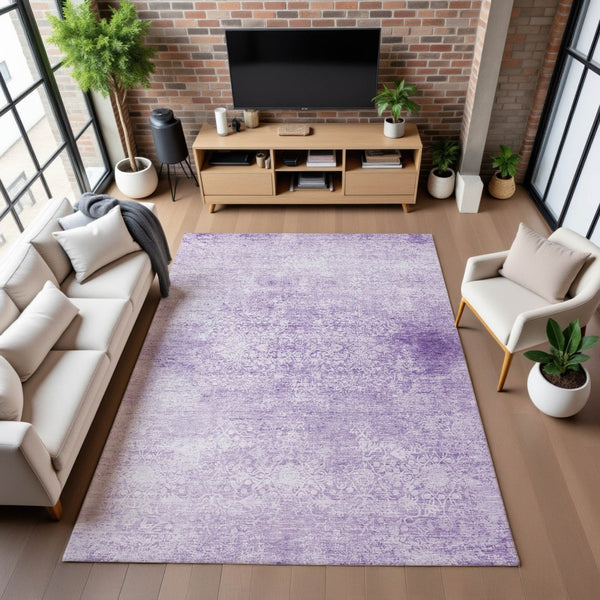HomeRoots 8' X 10' Lilac & Ivory Oriental Washable Area Rug with UV Protection - Durable, Stylish, Easy-Care Elegance 700605