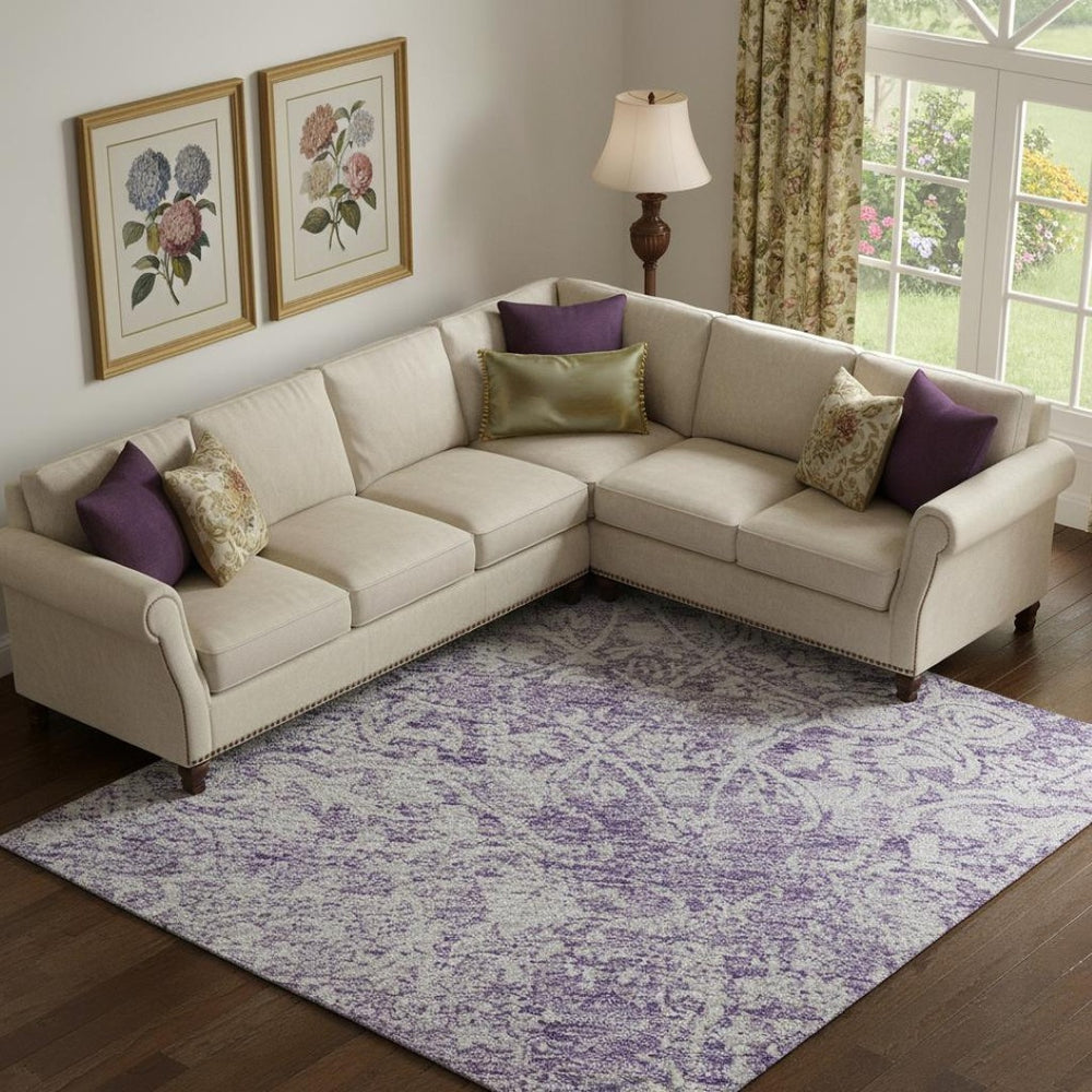 HomeRoots 9' X 12' Lilac and Ivory Oriental Area Rug – Washable, UV-Protected, Stain-Resistant, Durable Design! 700606