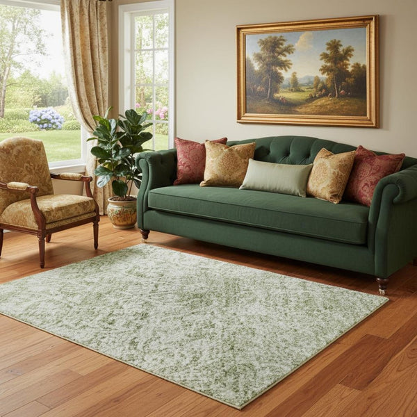 HomeRoots 5' X 8' Elegant Sage and Ivory Oriental Area Rug - Durable, Washable, UV Protected for Busy Homes 700609