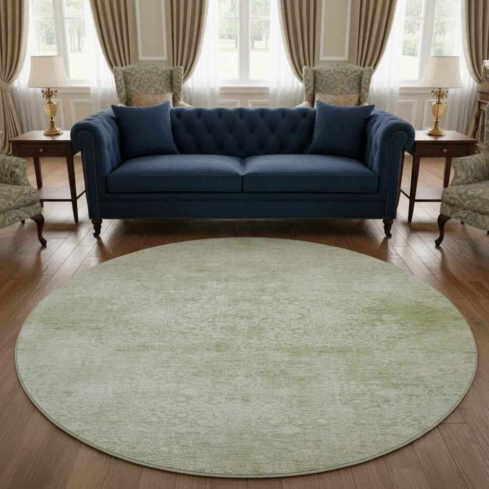 HomeRoots 8' Sage and Ivory Oriental Round Rug – Washable, UV Protected, Durable for Busy Homes and Stylish Spaces 700610