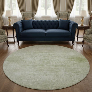 HomeRoots 8' Sage and Ivory Oriental Round Rug – Washable, UV Protected, Durable for Busy Homes and Stylish Spaces 700610