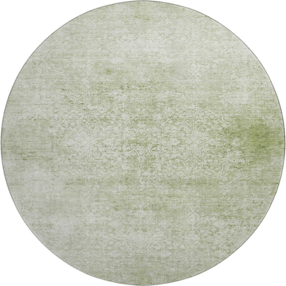 HomeRoots 8' Sage and Ivory Oriental Round Rug – Washable, UV Protected, Durable for Busy Homes and Stylish Spaces 700610