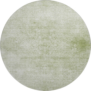 HomeRoots 8' Sage and Ivory Oriental Round Rug – Washable, UV Protected, Durable for Busy Homes and Stylish Spaces 700610