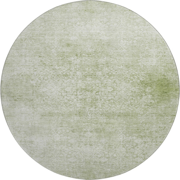HomeRoots 8' Sage and Ivory Oriental Round Rug – Washable, UV Protected, Durable for Busy Homes and Stylish Spaces 700610