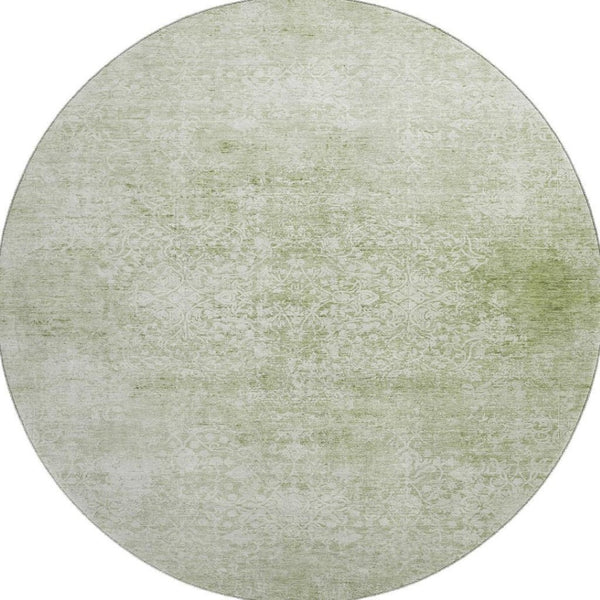 HomeRoots 8' Sage and Ivory Oriental Round Rug – Washable, UV Protected, Durable for Busy Homes and Stylish Spaces 700610