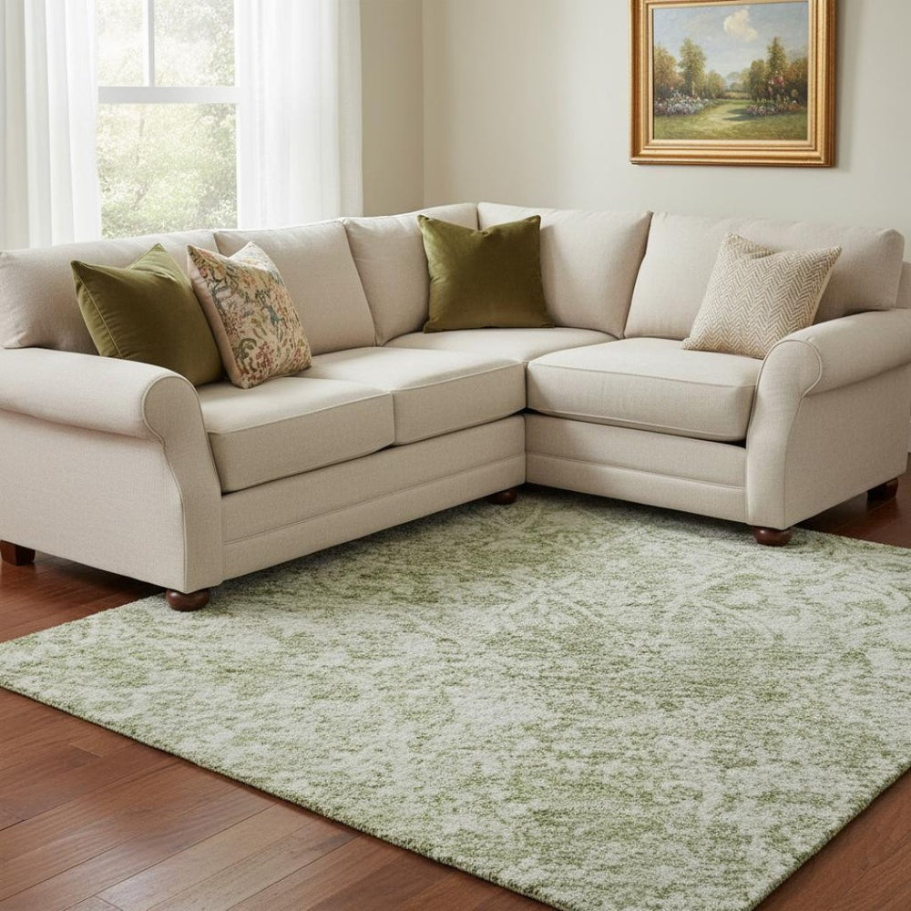 HomeRoots 8' X 10' Sage & Ivory Washable Oriental Area Rug – Stain Resistant, UV Protected, Perfect for Homes! 700611