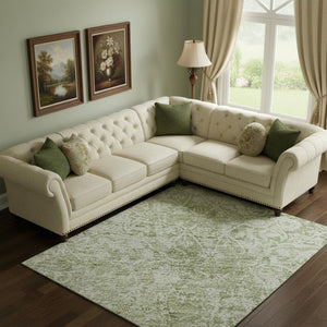HomeRoots 9' X 12' Sage and Ivory Oriental Area Rug - Durable, Stain-Resistant, UV-Protected, Non-Slip Design 700612