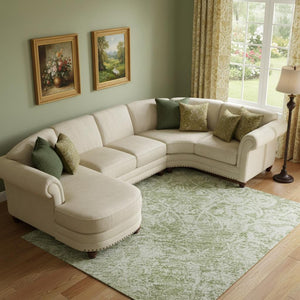 HomeRoots 10' X 14' Sage and Ivory Oriental Area Rug - Washable, UV Protected, Stain Resistant for Busy Homes 700613