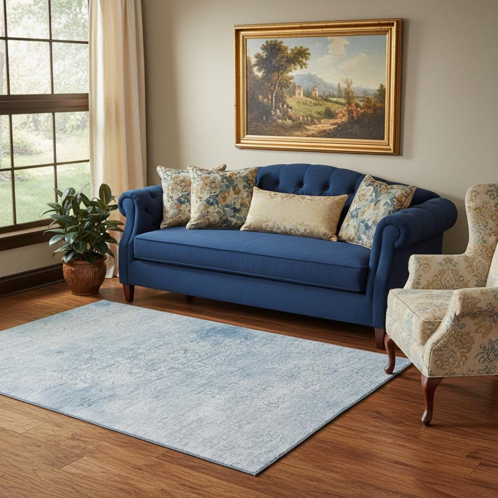 HomeRoots 5' Sky Blue & Ivory Oriental Washable Area Rug with UV Protection, Stain Resistance & Non-Slip Backing 700615