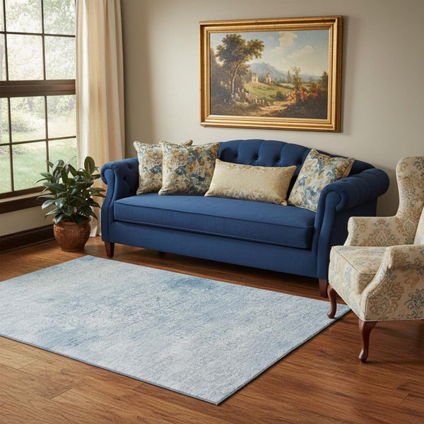 HomeRoots 5' Sky Blue & Ivory Oriental Washable Area Rug with UV Protection, Stain Resistance & Non-Slip Backing 700615
