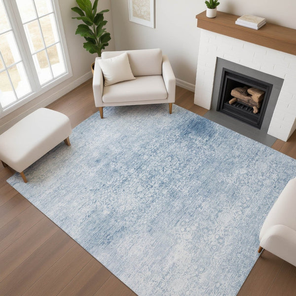 HomeRoots 5' Sky Blue & Ivory Oriental Washable Area Rug with UV Protection, Stain Resistance & Non-Slip Backing 700615