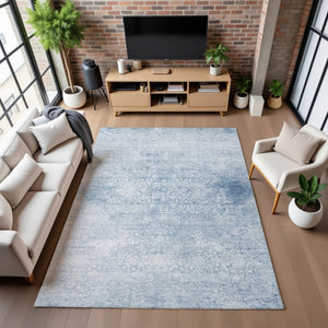 HomeRoots 5' Sky Blue & Ivory Oriental Washable Area Rug with UV Protection, Stain Resistance & Non-Slip Backing 700615
