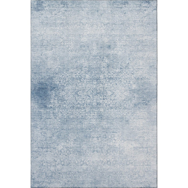 HomeRoots 5' Sky Blue & Ivory Oriental Washable Area Rug with UV Protection, Stain Resistance & Non-Slip Backing 700615