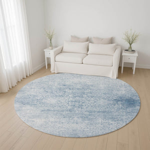 HomeRoots 8' Sky Blue and Ivory Oriental Round Rug - Washable, UV Protected, Soft, Durable, Non-Slip, Stylish 700616