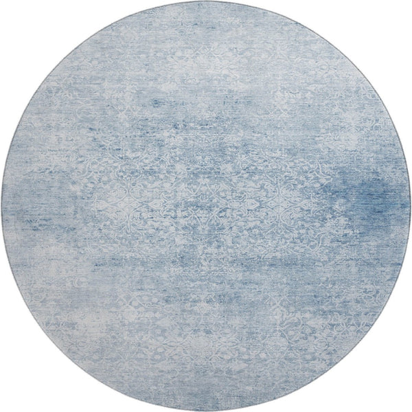 HomeRoots 8' Sky Blue and Ivory Oriental Round Rug - Washable, UV Protected, Soft, Durable, Non-Slip, Stylish 700616