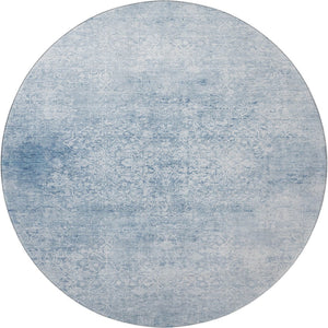 HomeRoots 8' Sky Blue and Ivory Oriental Round Rug - Washable, UV Protected, Soft, Durable, Non-Slip, Stylish 700616