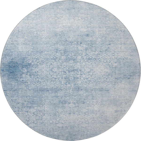 HomeRoots 8' Sky Blue and Ivory Oriental Round Rug - Washable, UV Protected, Soft, Durable, Non-Slip, Stylish 700616
