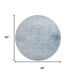 HomeRoots 8' Sky Blue and Ivory Oriental Round Rug - Washable, UV Protected, Soft, Durable, Non-Slip, Stylish 700616