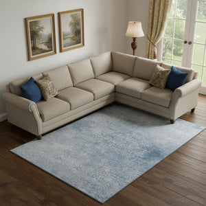 HomeRoots 10' Sky Blue & Ivory Oriental Area Rug - Washable, UV Protected, Stain Resistant for High-Traffic Homes 700619