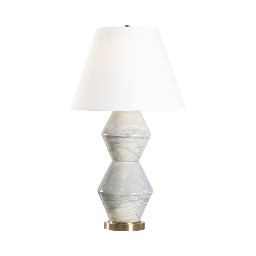 Chelsea House Paint Splatter Table Lamp By Bill Cain — Blue Swirl Ceramic, Antique Brass Base, White Linen Shade, 33.5" 70062