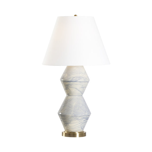 Chelsea House Paint Splatter Table Lamp By Bill Cain — Blue Swirl Ceramic, Antique Brass Base, White Linen Shade, 33.5" 70062