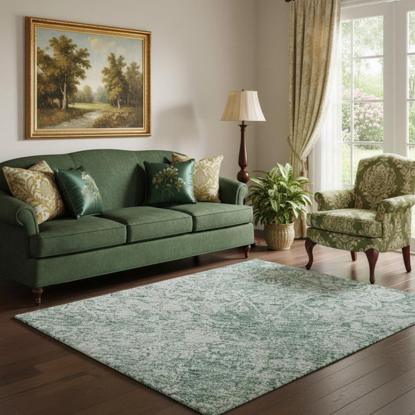 HomeRoots 5' X 8' Turquoise & Ivory Oriental Area Rug - Washable, UV Protected, Stain Resistant, Non-Slip Backing 700621
