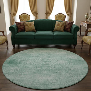HomeRoots 8' Turquoise and Ivory Washable Round Rug - Durable, UV-Protected, Stain-Resistant for All Spaces 700622