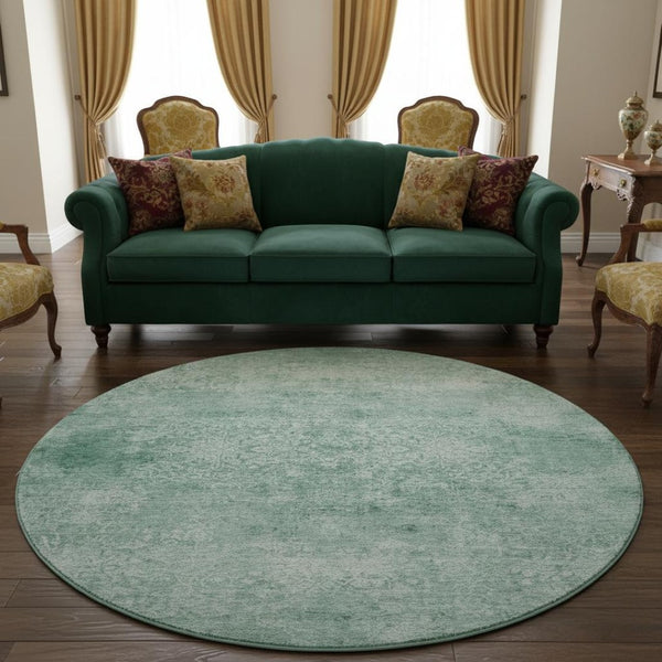 HomeRoots 8' Turquoise and Ivory Washable Round Rug - Durable, UV-Protected, Stain-Resistant for All Spaces 700622
