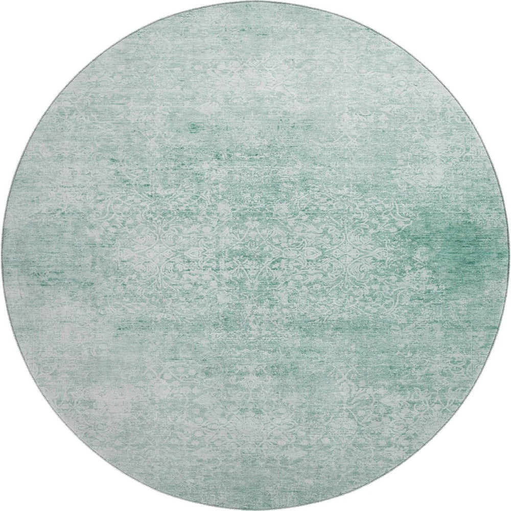 HomeRoots 8' Turquoise and Ivory Washable Round Rug - Durable, UV-Protected, Stain-Resistant for All Spaces 700622