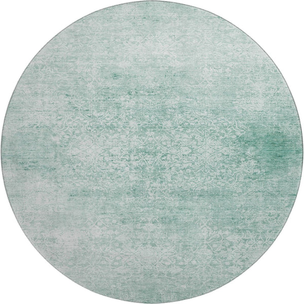 HomeRoots 8' Turquoise and Ivory Washable Round Rug - Durable, UV-Protected, Stain-Resistant for All Spaces 700622