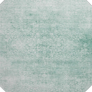 HomeRoots 8' Turquoise and Ivory Washable Round Rug - Durable, UV-Protected, Stain-Resistant for All Spaces 700622