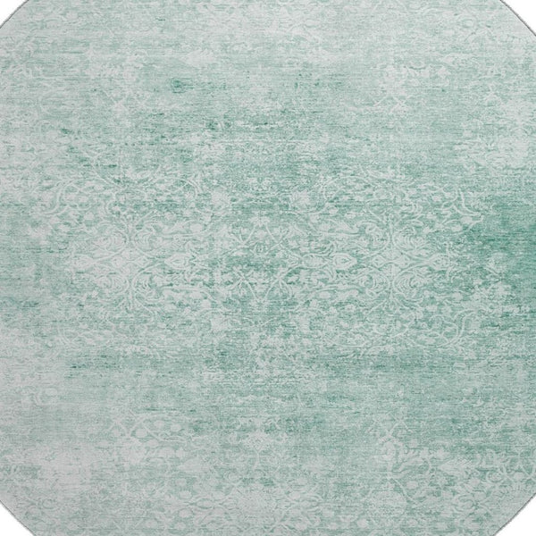 HomeRoots 8' Turquoise and Ivory Washable Round Rug - Durable, UV-Protected, Stain-Resistant for All Spaces 700622