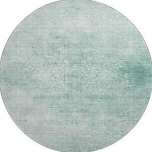 HomeRoots 8' Turquoise and Ivory Washable Round Rug - Durable, UV-Protected, Stain-Resistant for All Spaces 700622