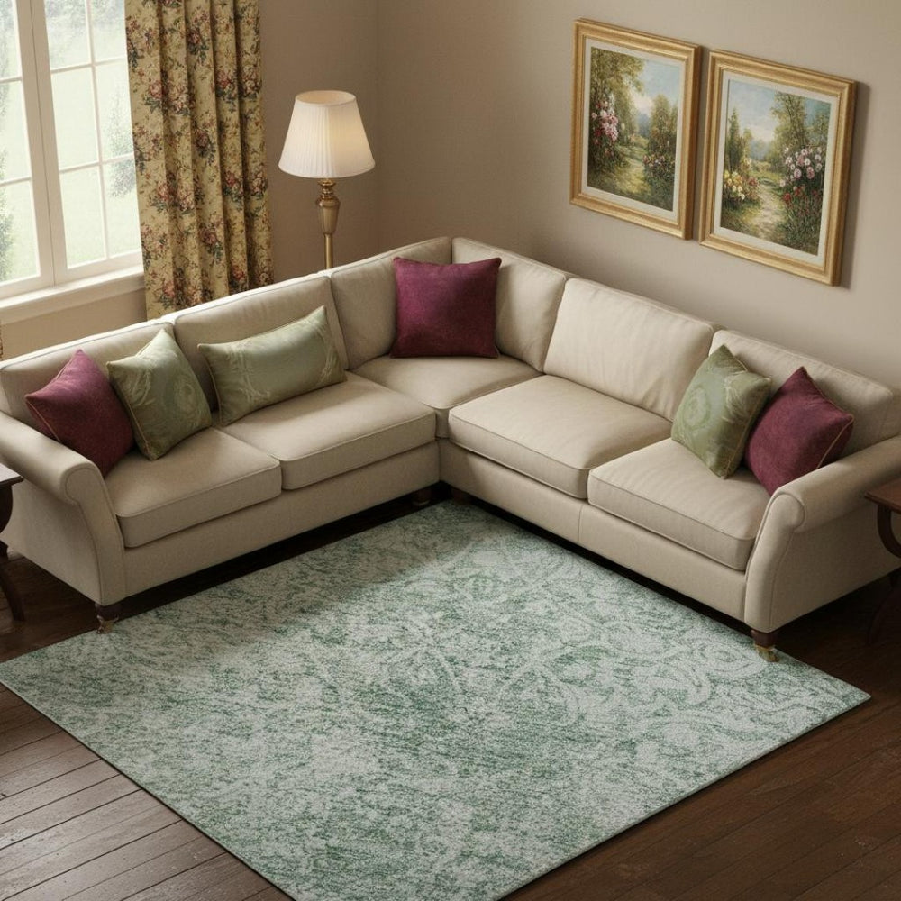 HomeRoots 9' X 12' Turquoise & Ivory Oriental Washable Area Rug – UV Protected, Stain-Resistant & Durable Design 700624